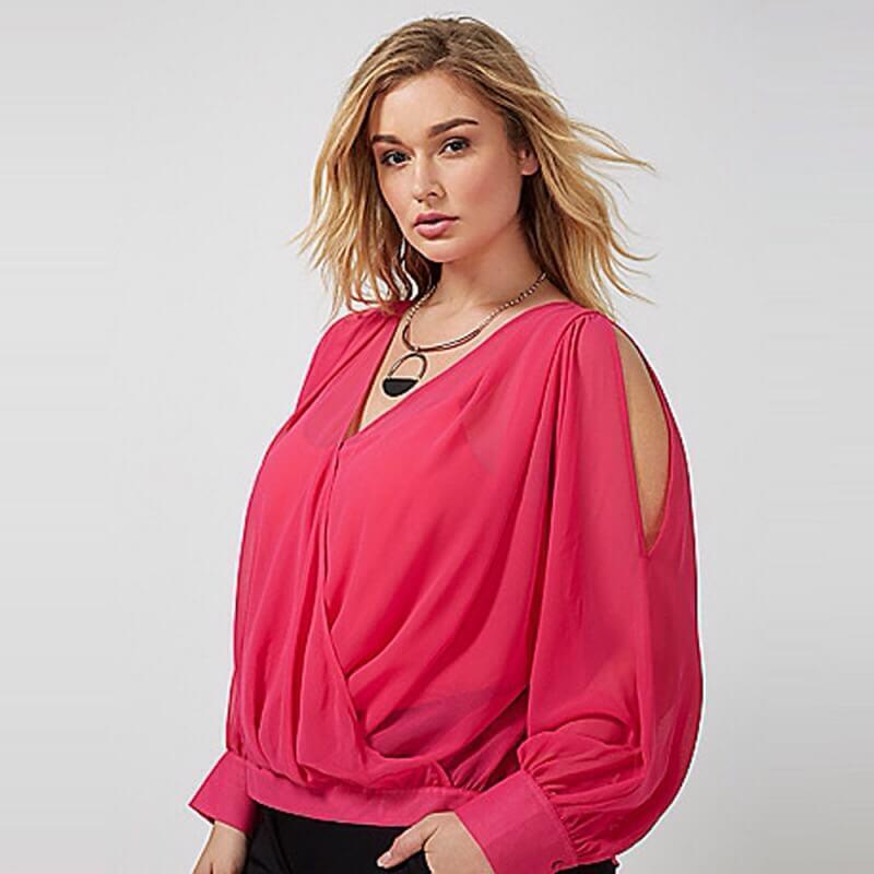 V Neck Long Blouson Sleeves Top