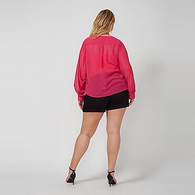 V Neck Long Blouson Sleeves Top